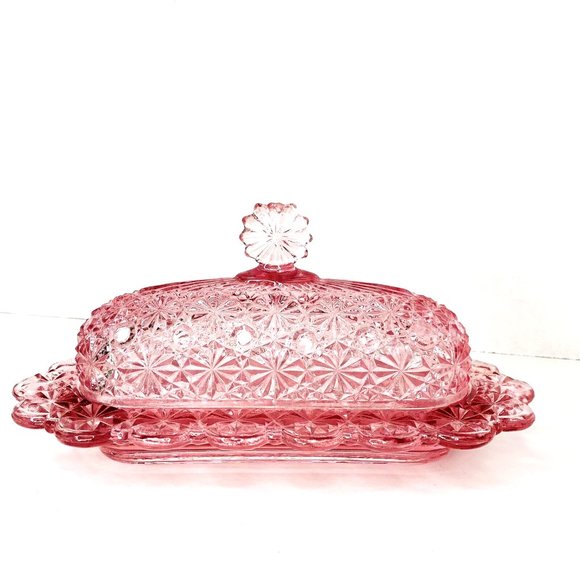Fenton Other - Rare Fenton LG Wright Pink Glass Daisy and Button Covered Butter Dish With Lid
